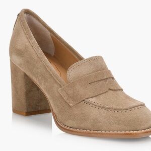 Tan Suede Slip-On with Block Heel